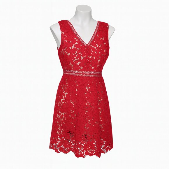 NWT Alya x Francesca’s Red Lace Fit & Flare Dress –  Scallop Hem Size M Romantic - Picture 1 of 8